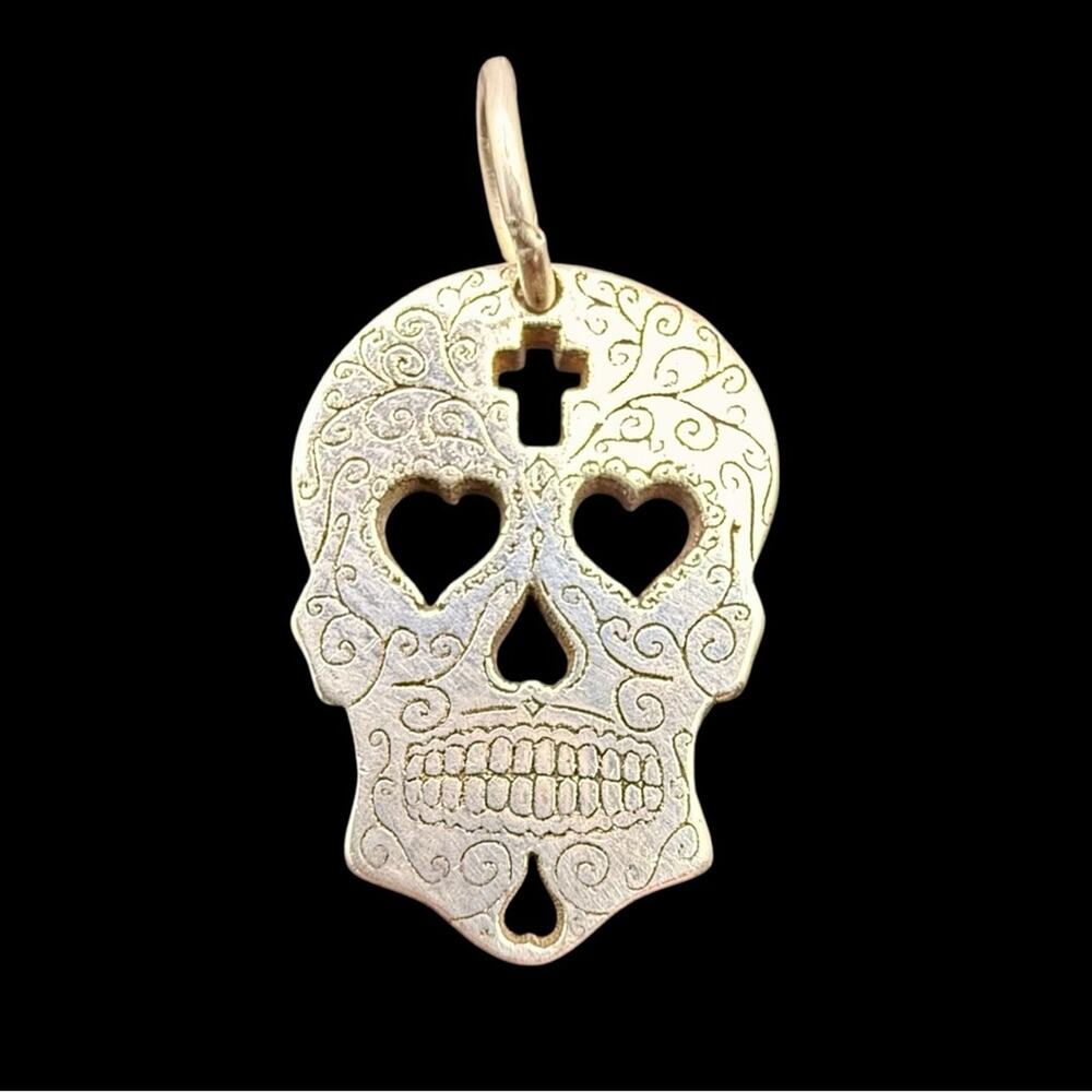 CG Signed Sterling Silver 925 Skull Pendant Charm with Heart Eye Cutouts